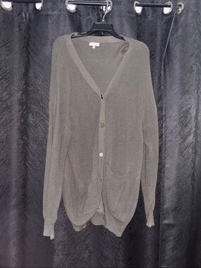 QUALFORT Olive Green Knit Cardigan Sweater